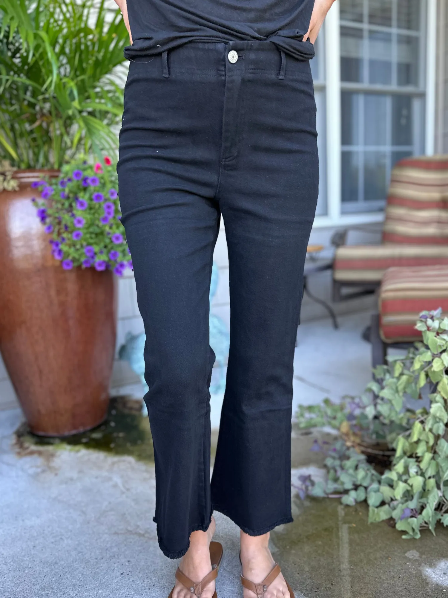 Super Stretch High Waist Flare Pants in Washed Black