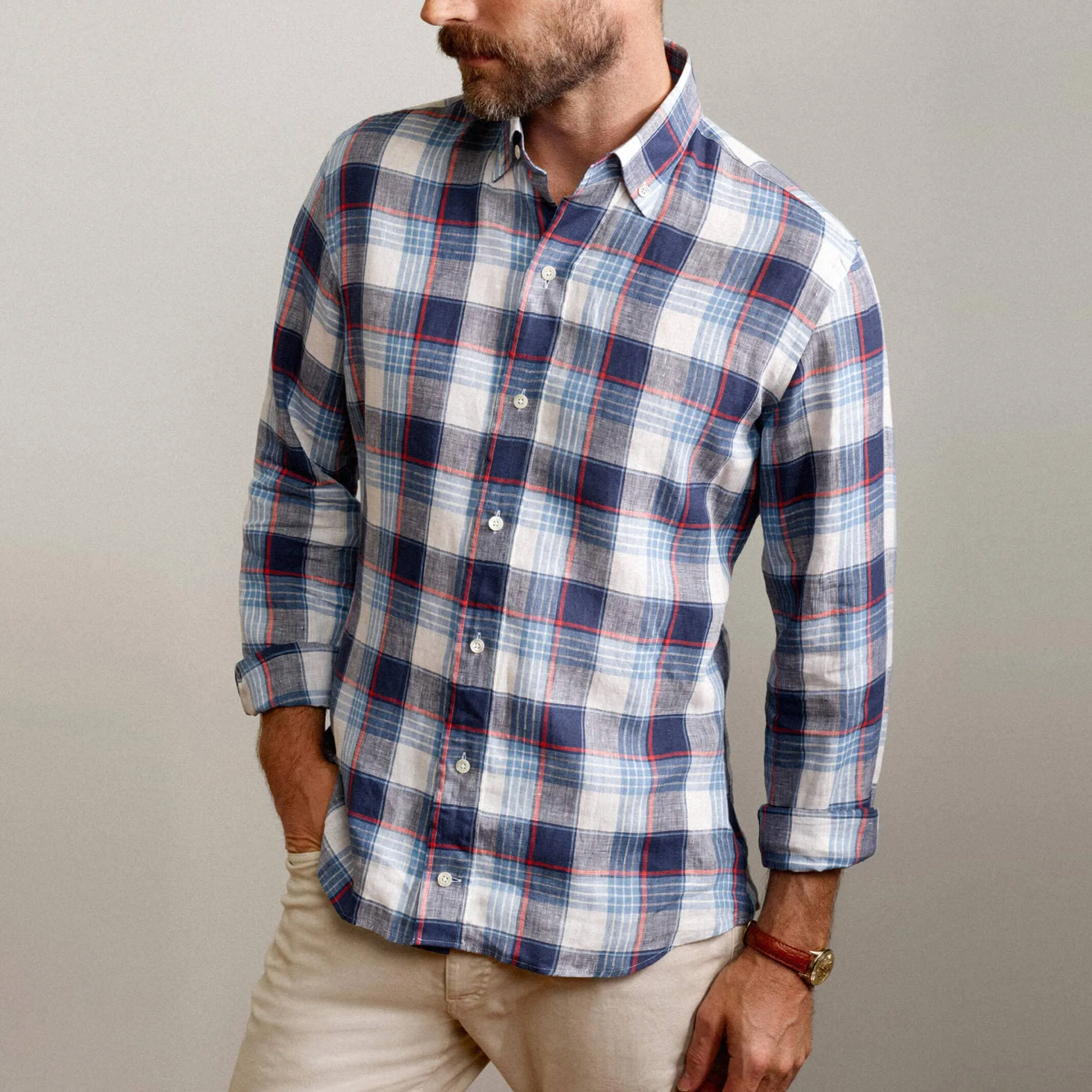 The Cadet Blue Okemo Plaid Linen Custom Shirt