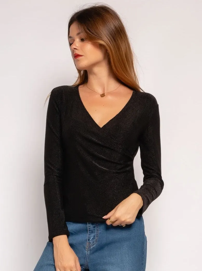 Veronika Sparkle V-Neck Long Sleeve Top