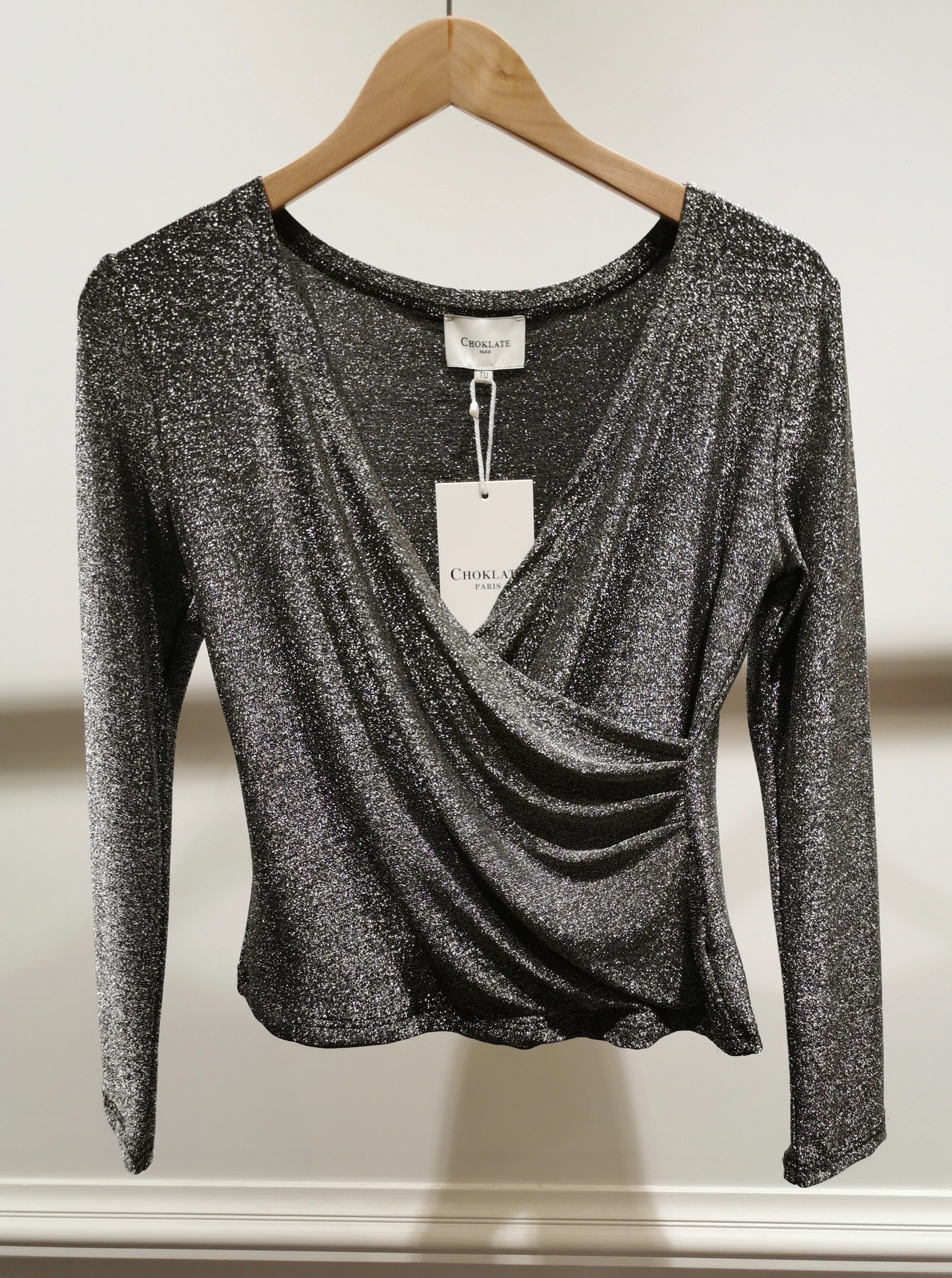 Veronika Sparkle V-Neck Long Sleeve Top