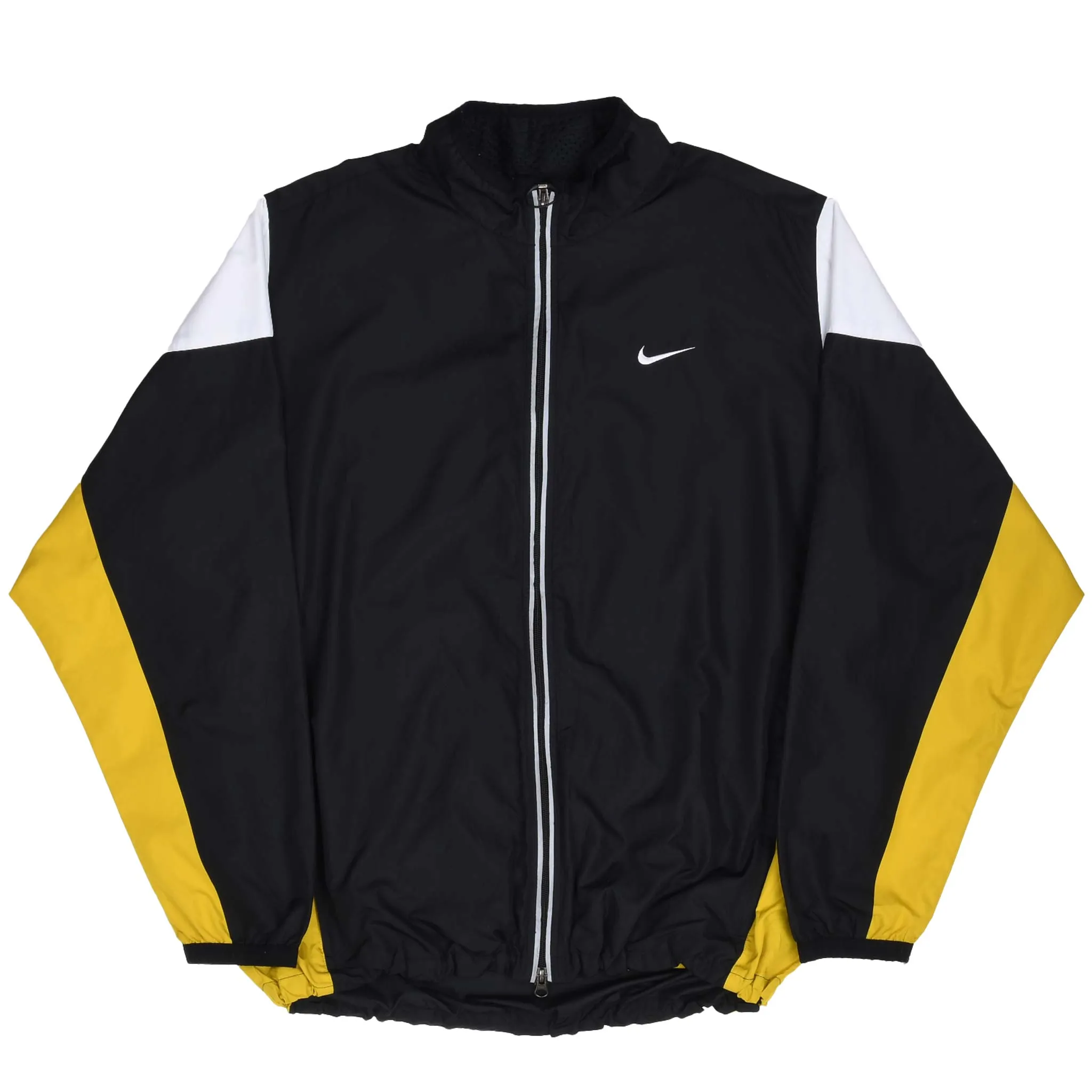 VINTAGE NIKE CLASSIC SWOOSH BLACK & YELLOW WINDBREAKER JACKET 1990S SIZE XL