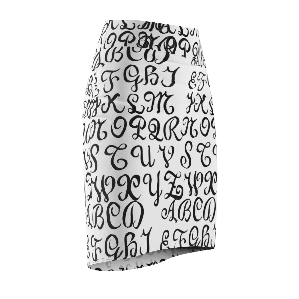 White Alphabet Pencil Skirts, Black Calligraphy Women's Designer Pencil Skirt-Made in USA