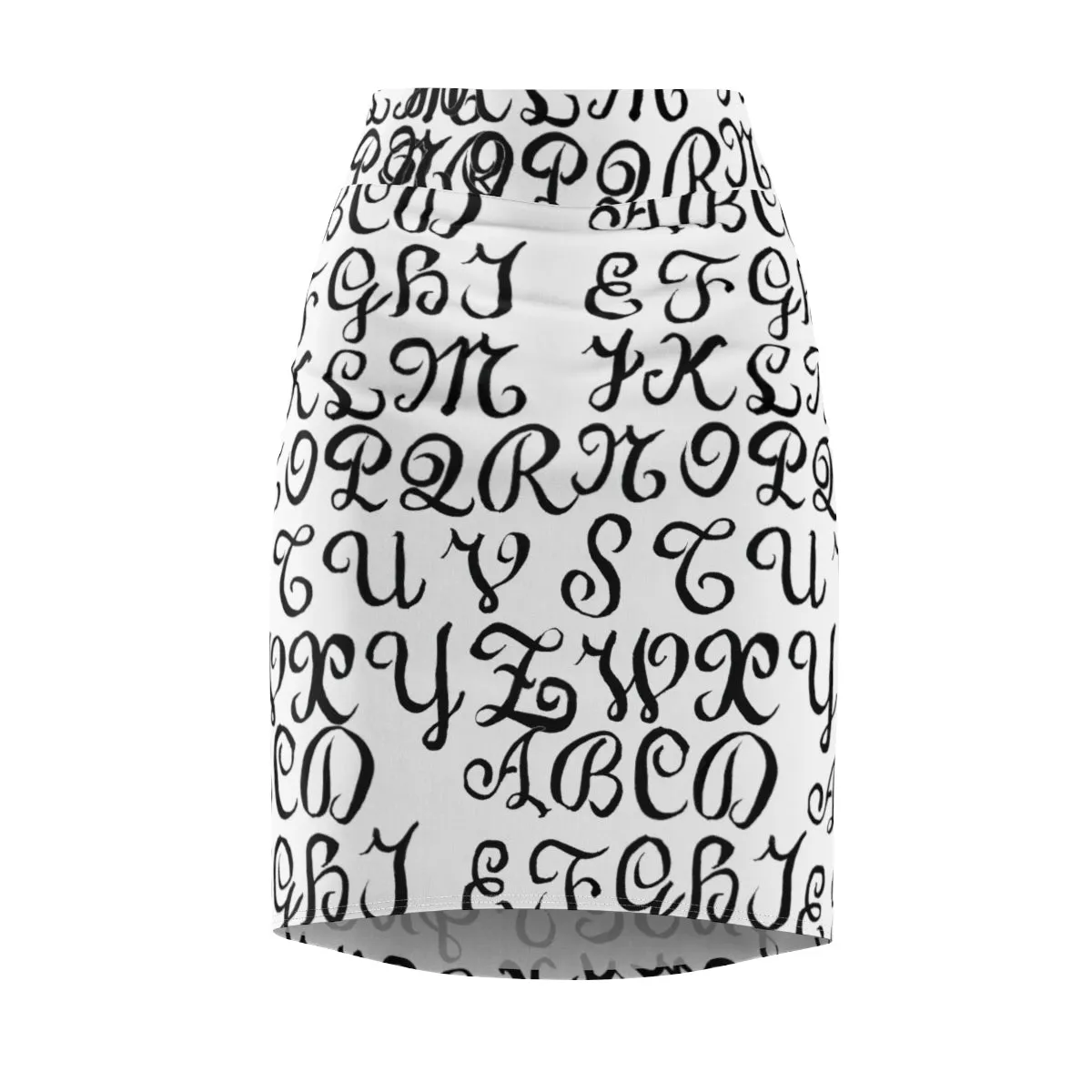 White Alphabet Pencil Skirts, Black Calligraphy Women's Designer Pencil Skirt-Made in USA