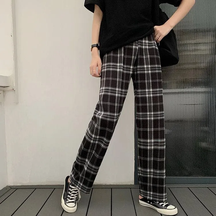 Wide-Leg Plaid Pants