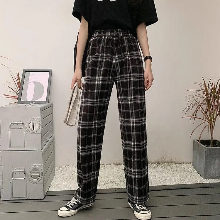 Wide-Leg Plaid Pants