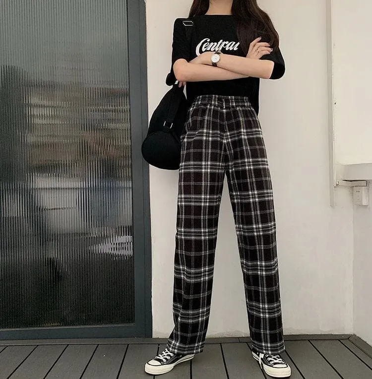 Wide-Leg Plaid Pants