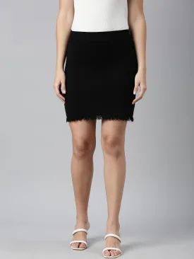 Women Solid Black Pencil Mini Skirt