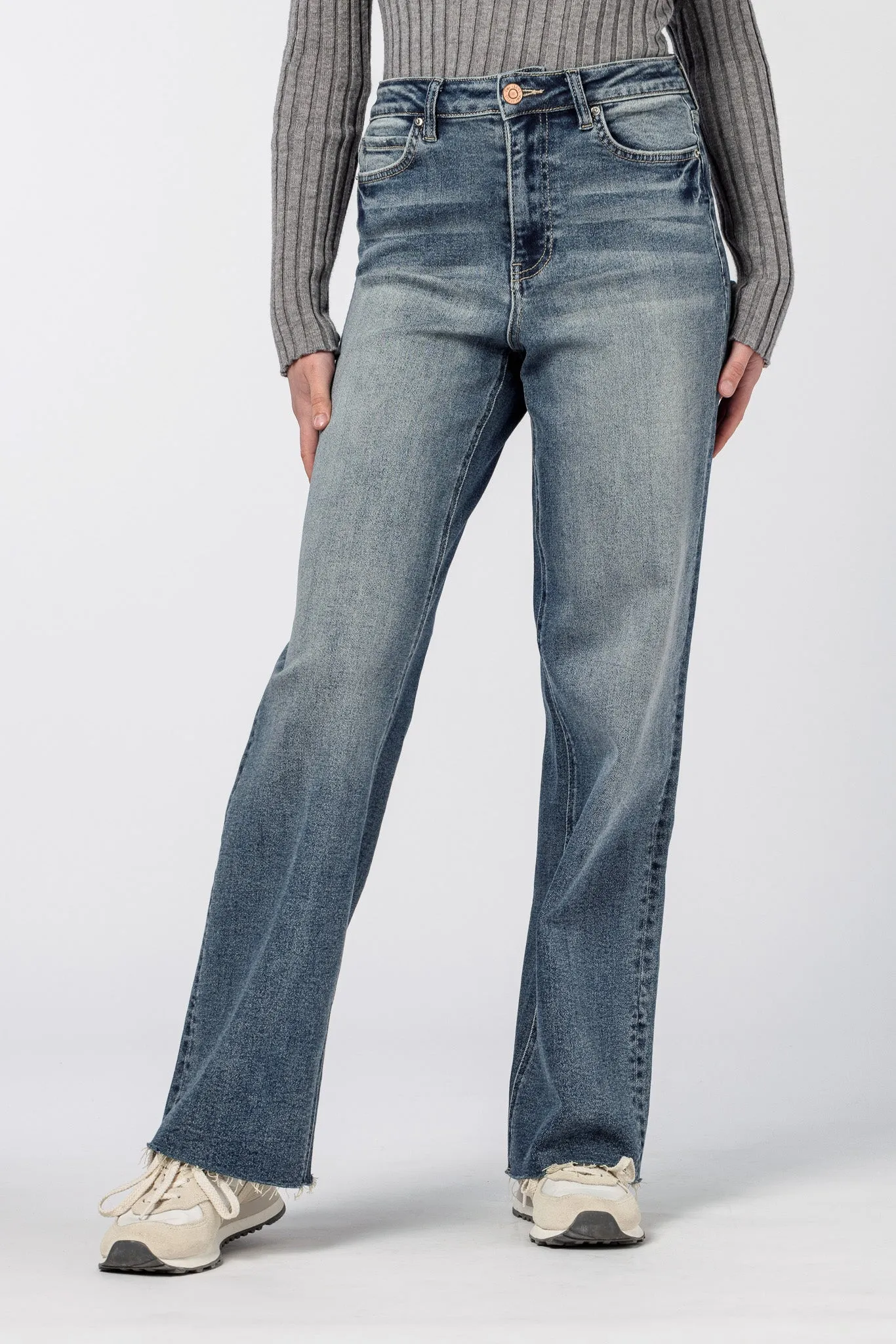 YMI High-Rise Straight Leg Jeans in Medium Wash with Raw Hem