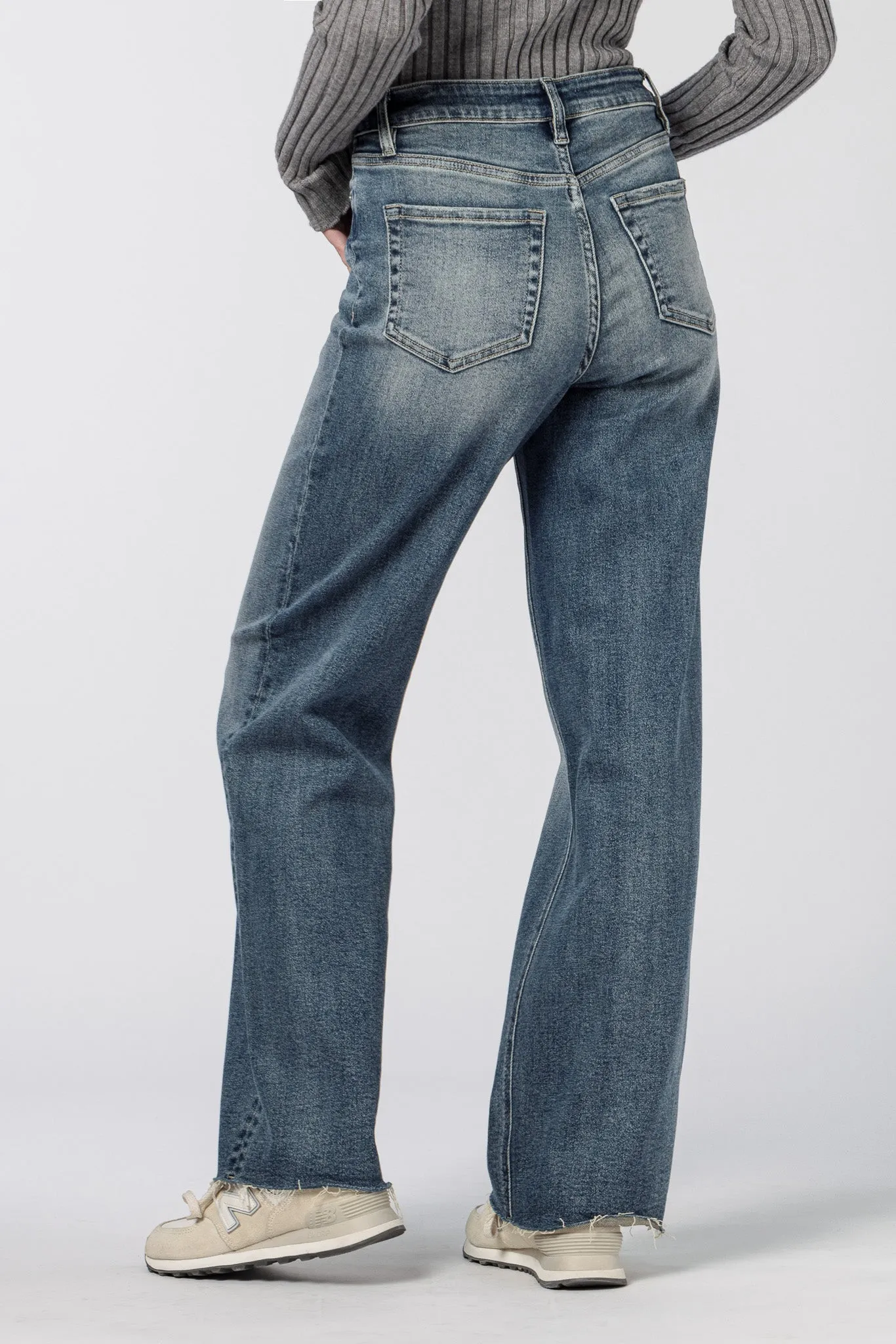 YMI High-Rise Straight Leg Jeans in Medium Wash with Raw Hem