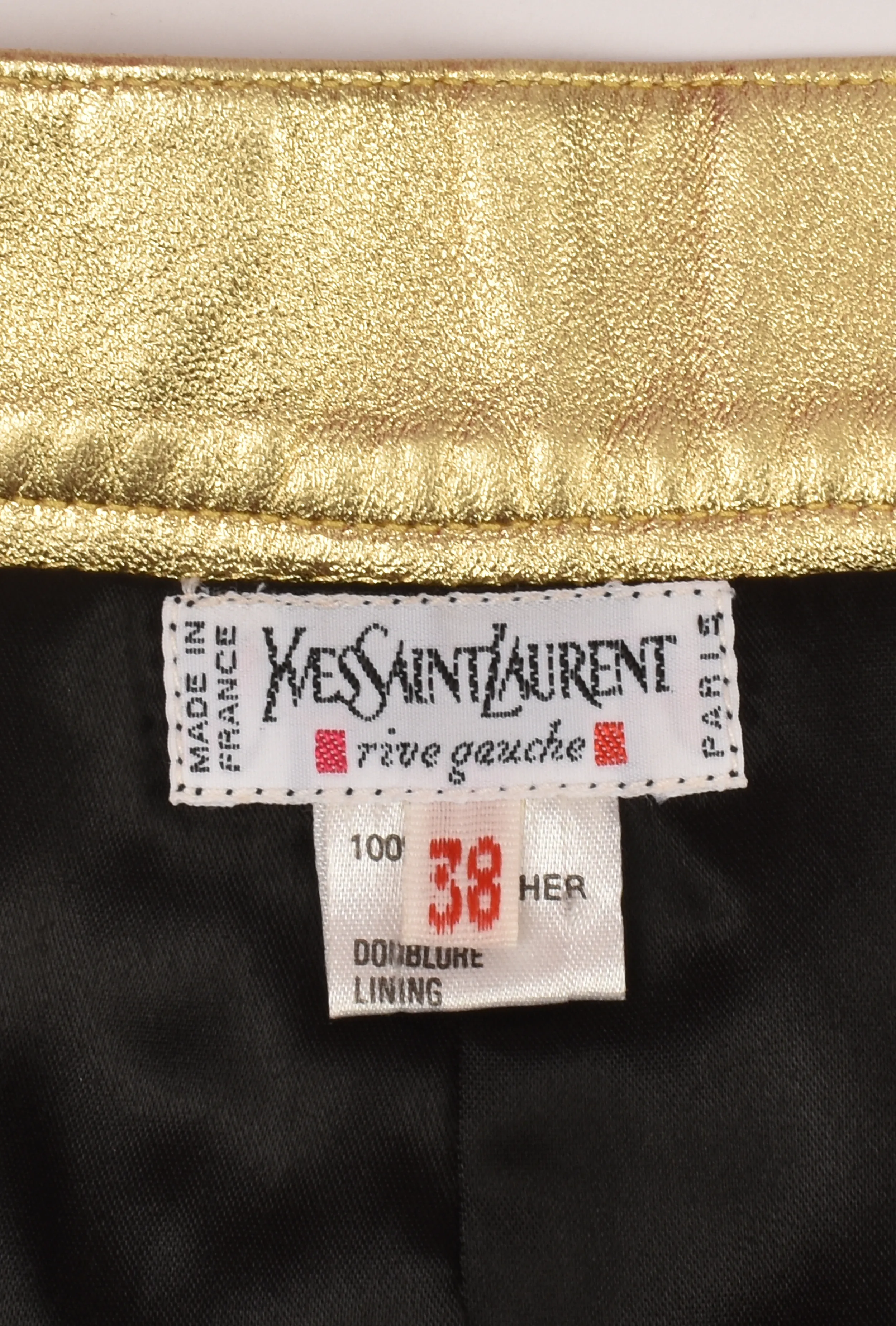 YVES SAINT LAURENT GOLD LEATHER MIDI SKIRT