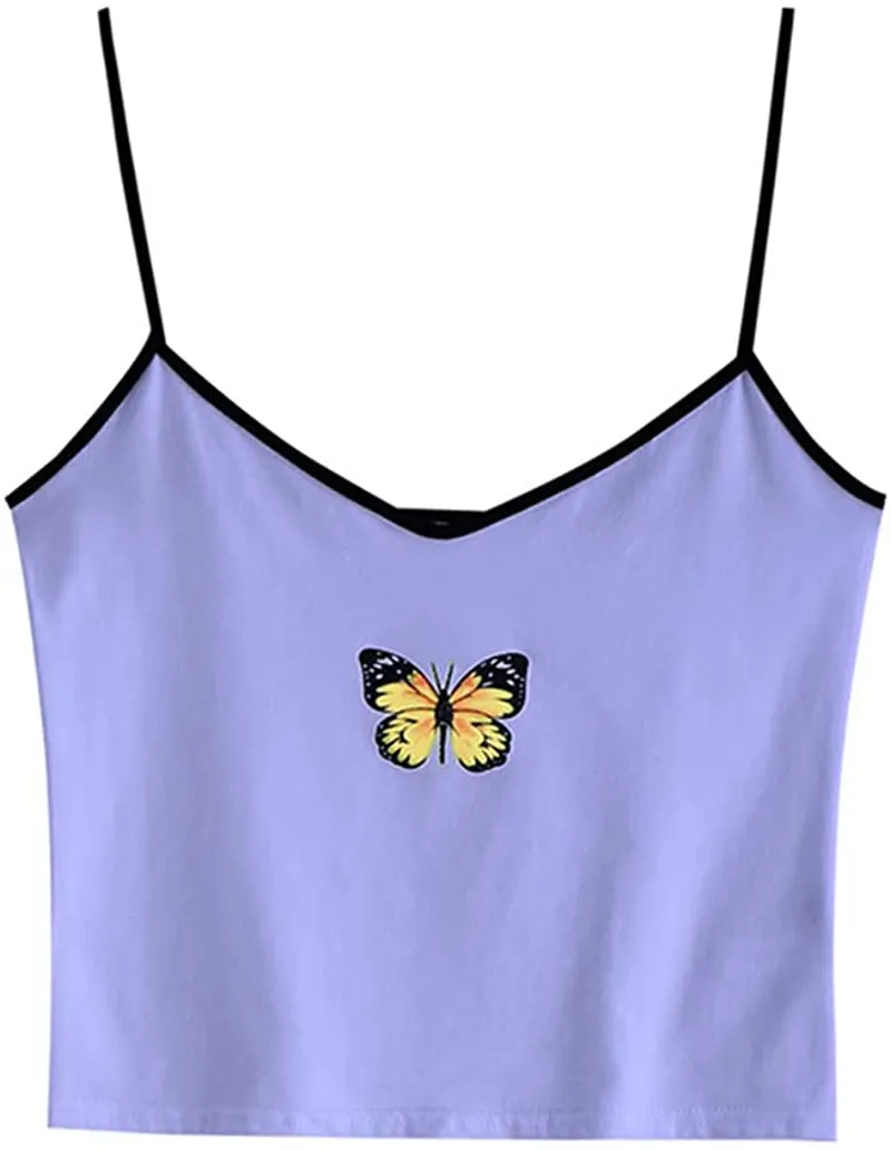 ZAFUL Women's Butterfly Graphic Tank Top Sleeveless Stretch Casual Basic Camisole